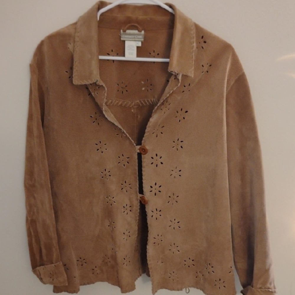 Coldwater Creek XL Women's Tan Jacket with Floral Cutouts